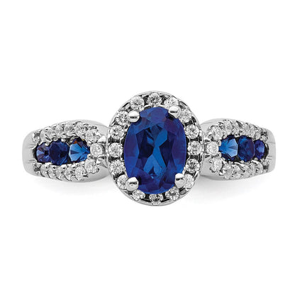14K Weißgold Ring mit echtem Diamant und ovalem Saphir