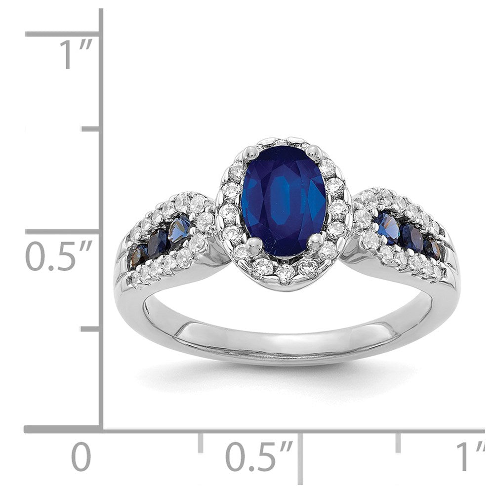 14K Weißgold Ring mit echtem Diamant und ovalem Saphir