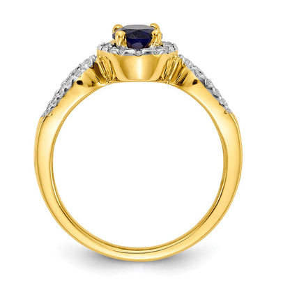 14K Gelbgold Ring mit echten Diamanten und ovalem Saphir