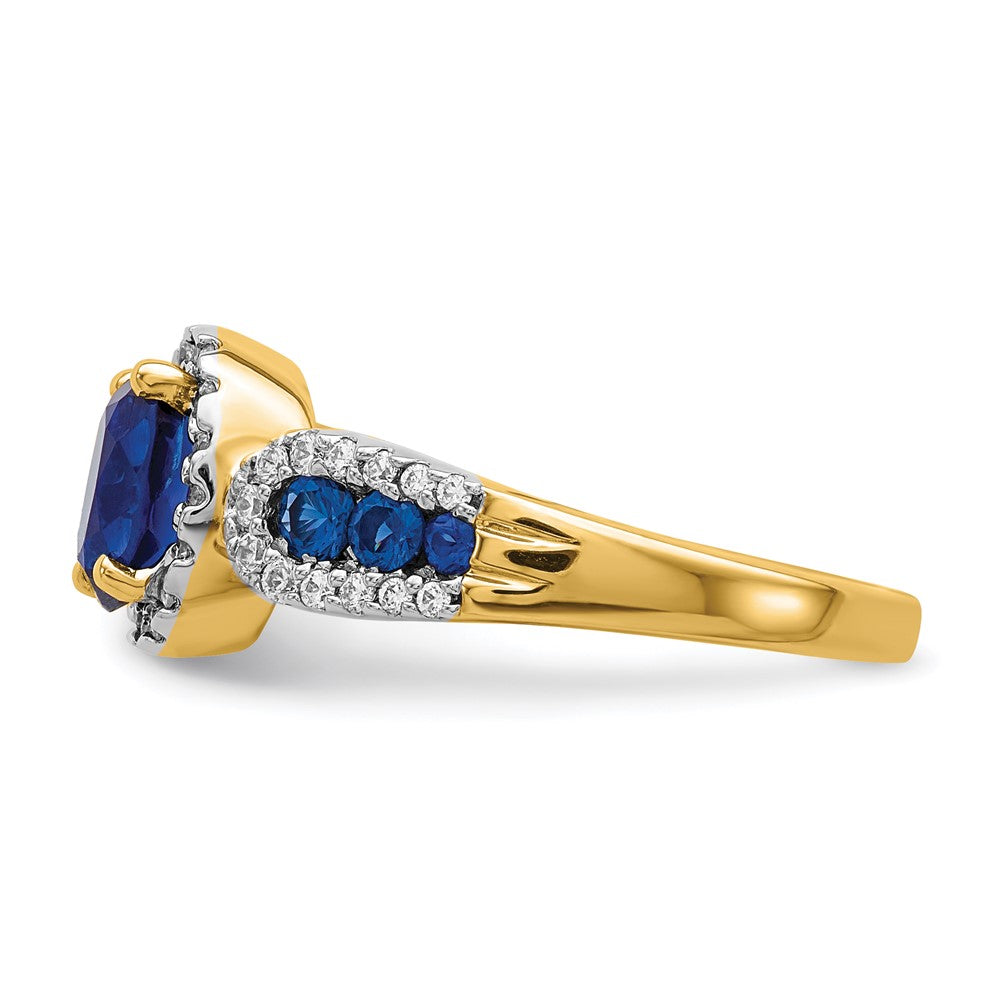 14K Gelbgold Ring mit echten Diamanten und ovalem Saphir