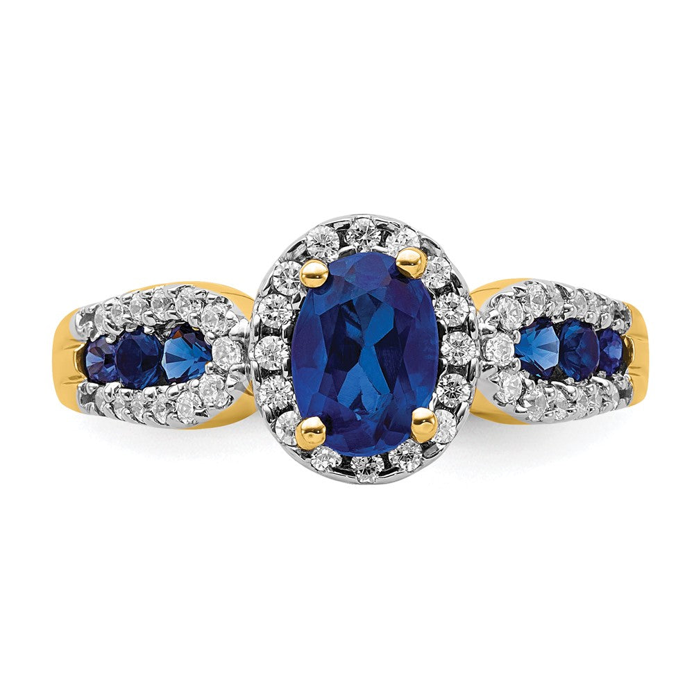 14K Gelbgold Ring mit echten Diamanten und ovalem Saphir