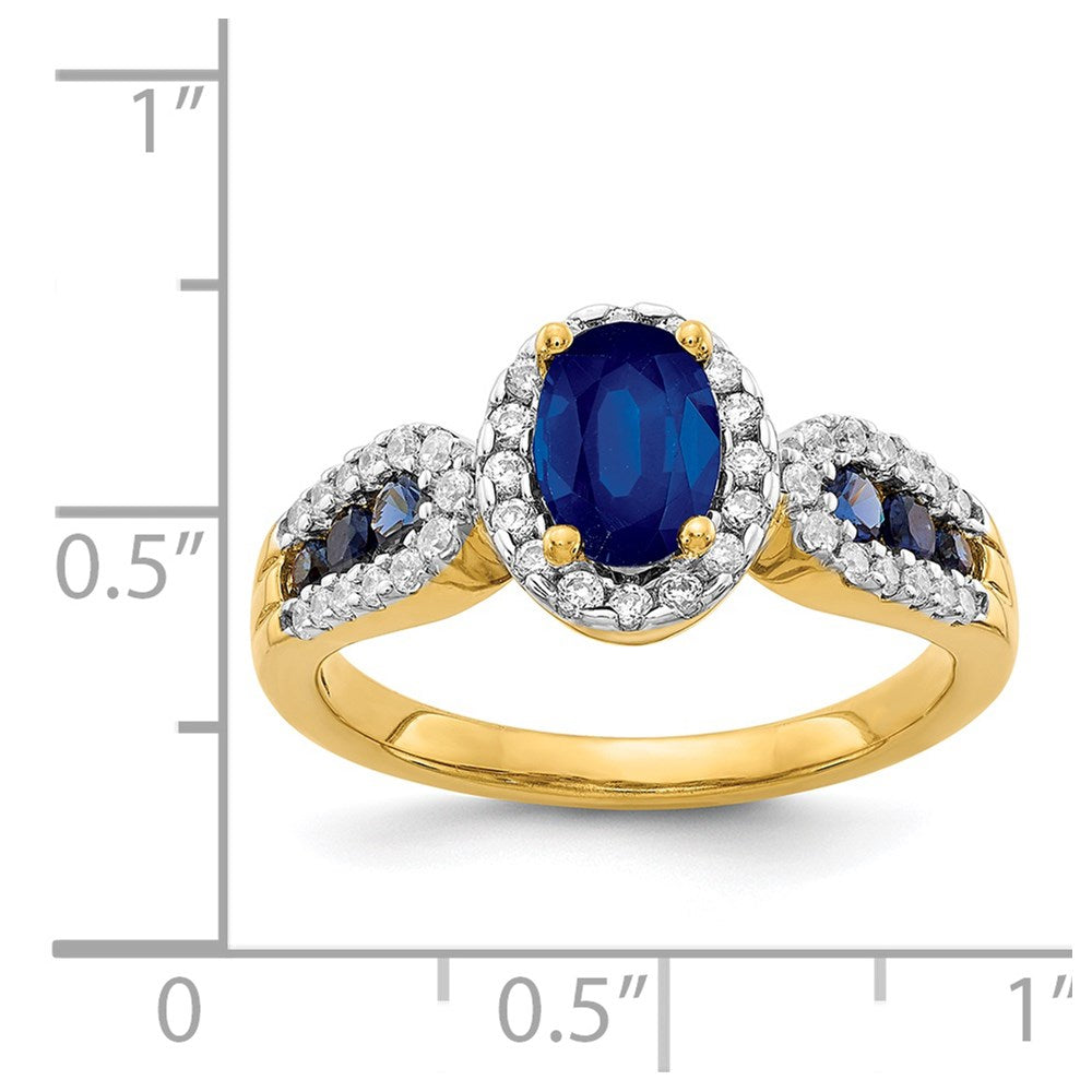 14K Gelbgold Ring mit echten Diamanten und ovalem Saphir