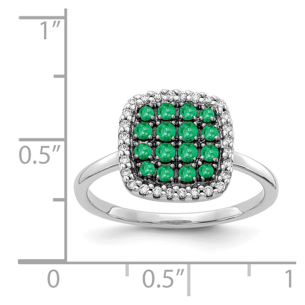 14K Weißgold Ring mit echten Diamanten und Smaragden