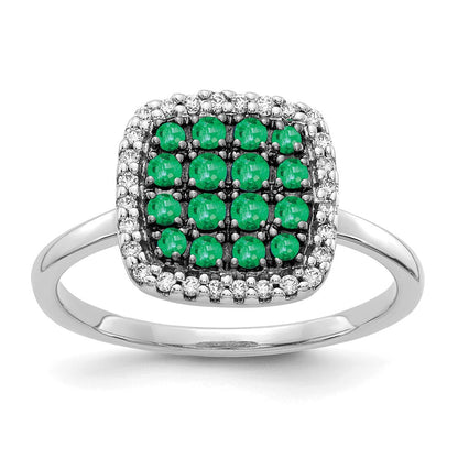 14K Weißgold Ring mit echten Diamanten und Smaragden