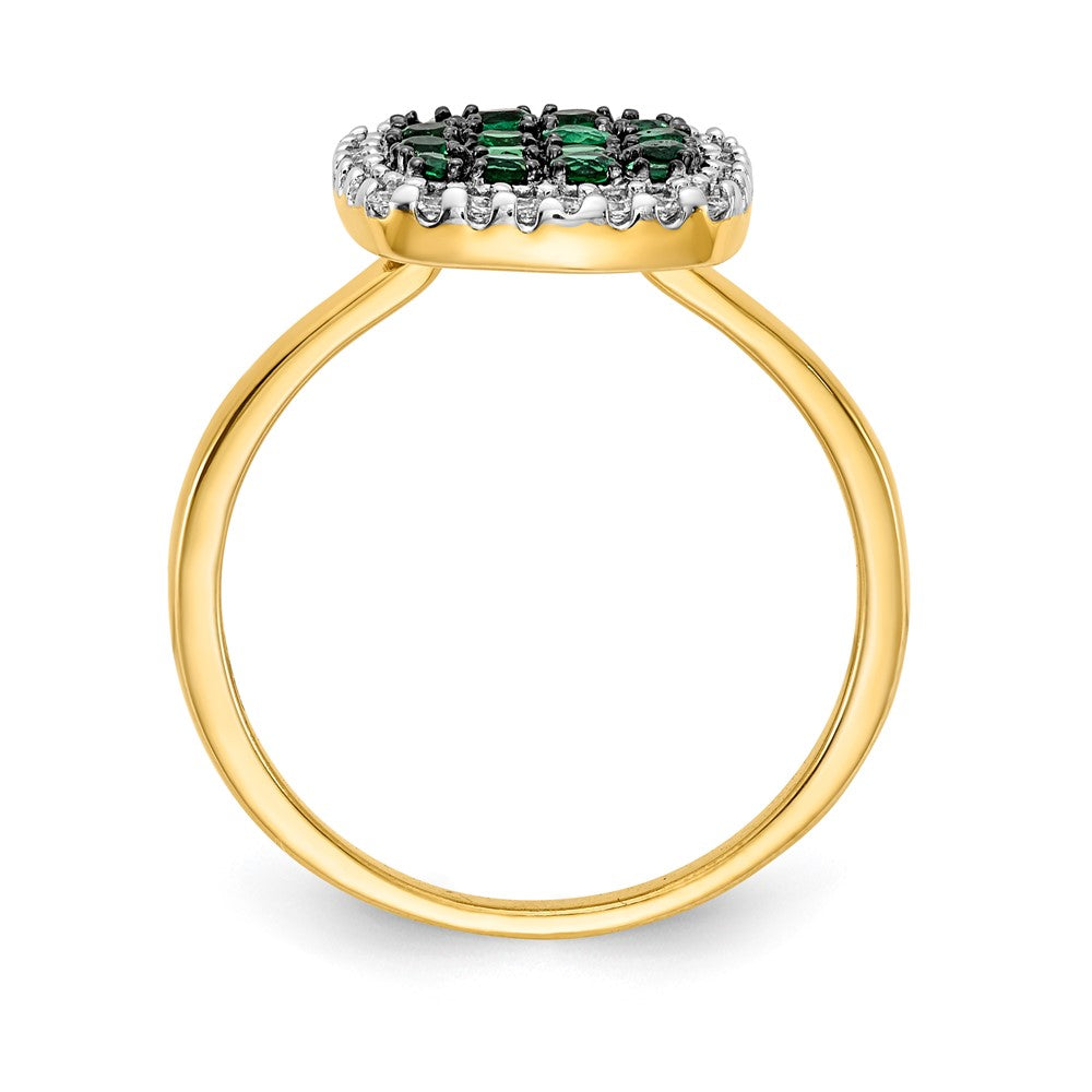 14K Gelbgold Ring mit echten Diamanten und Smaragden
