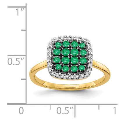 14K Gelbgold Ring mit echten Diamanten und Smaragden