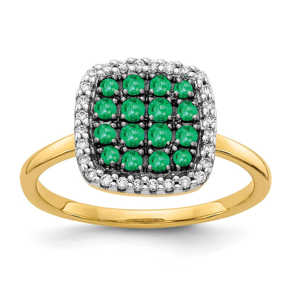 14K Gelbgold Ring mit echten Diamanten und Smaragden