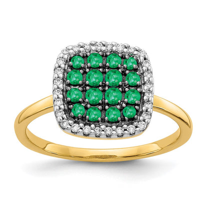 14K Gelbgold Ring mit echten Diamanten und Smaragden