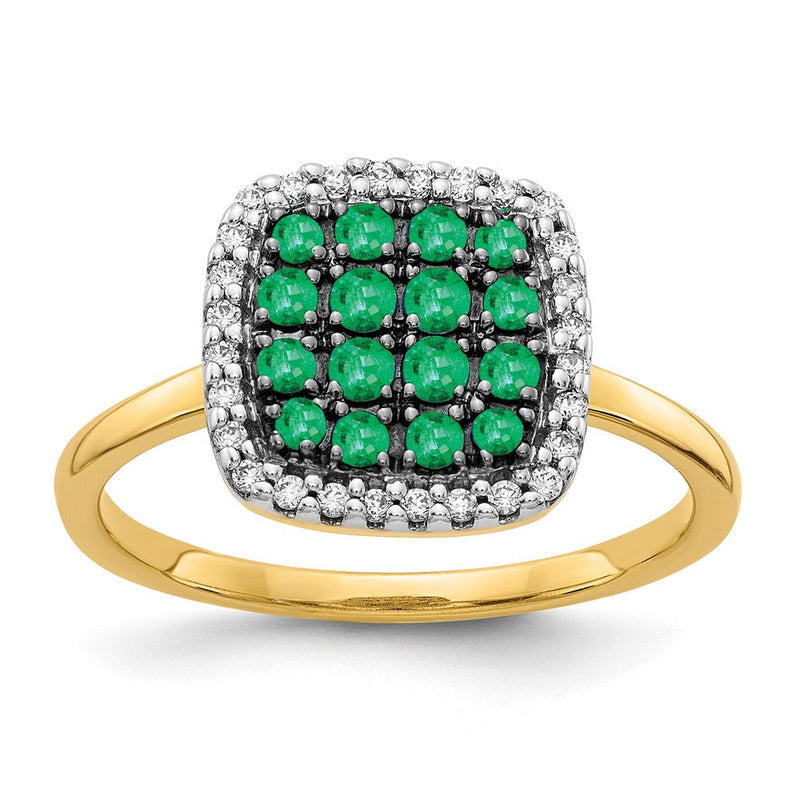 14K Gelbgold Ring mit echten Diamanten und Smaragden