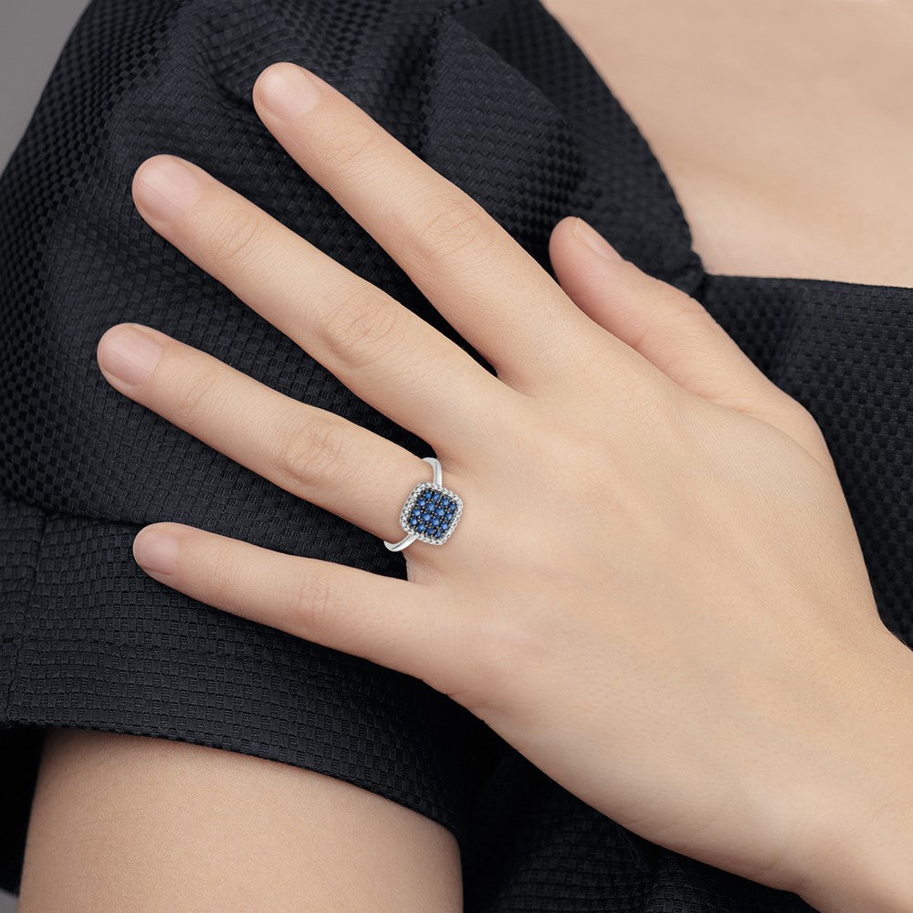 14K Weißgold Ring mit echten Diamanten und Saphiren