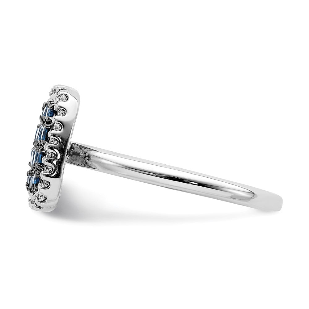 14K Weißgold Ring mit echten Diamanten und Saphiren