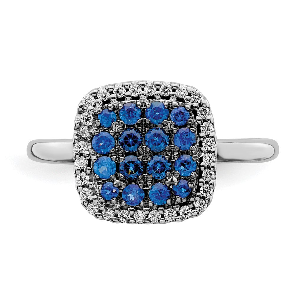 14K Weißgold Ring mit echten Diamanten und Saphiren