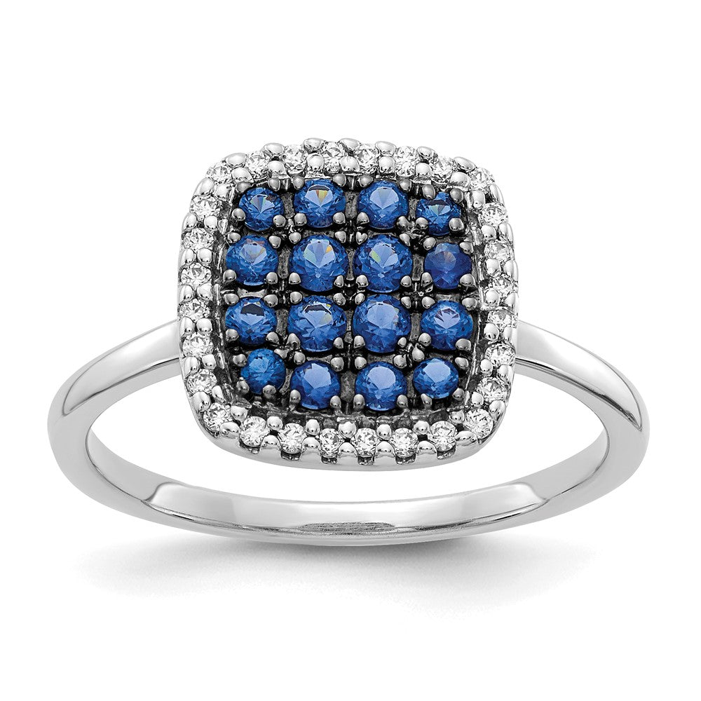 14K Weißgold Ring mit echten Diamanten und Saphiren