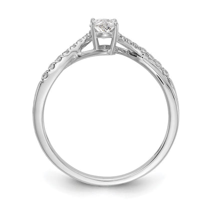 14K Weißgold By Pass (holds 3/8 Karat (5.8x3.8mm) Oval Mittig) 1/10 Diamant Halbfassung Verlobungsring