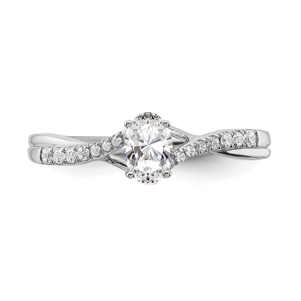 14K Weißgold By Pass (holds 3/8 Karat (5.8x3.8mm) Oval Mittig) 1/10 Diamant Halbfassung Verlobungsring