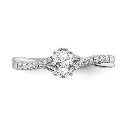14K Weißgold By Pass (holds 3/8 Karat (5.8x3.8mm) Oval Mittig) 1/10 Diamant Halbfassung Verlobungsring
