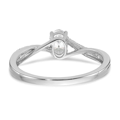14K Weißgold By Pass (holds 3/8 Karat (5.8x3.8mm) Oval Mittig) 1/10 Diamant Halbfassung Verlobungsring