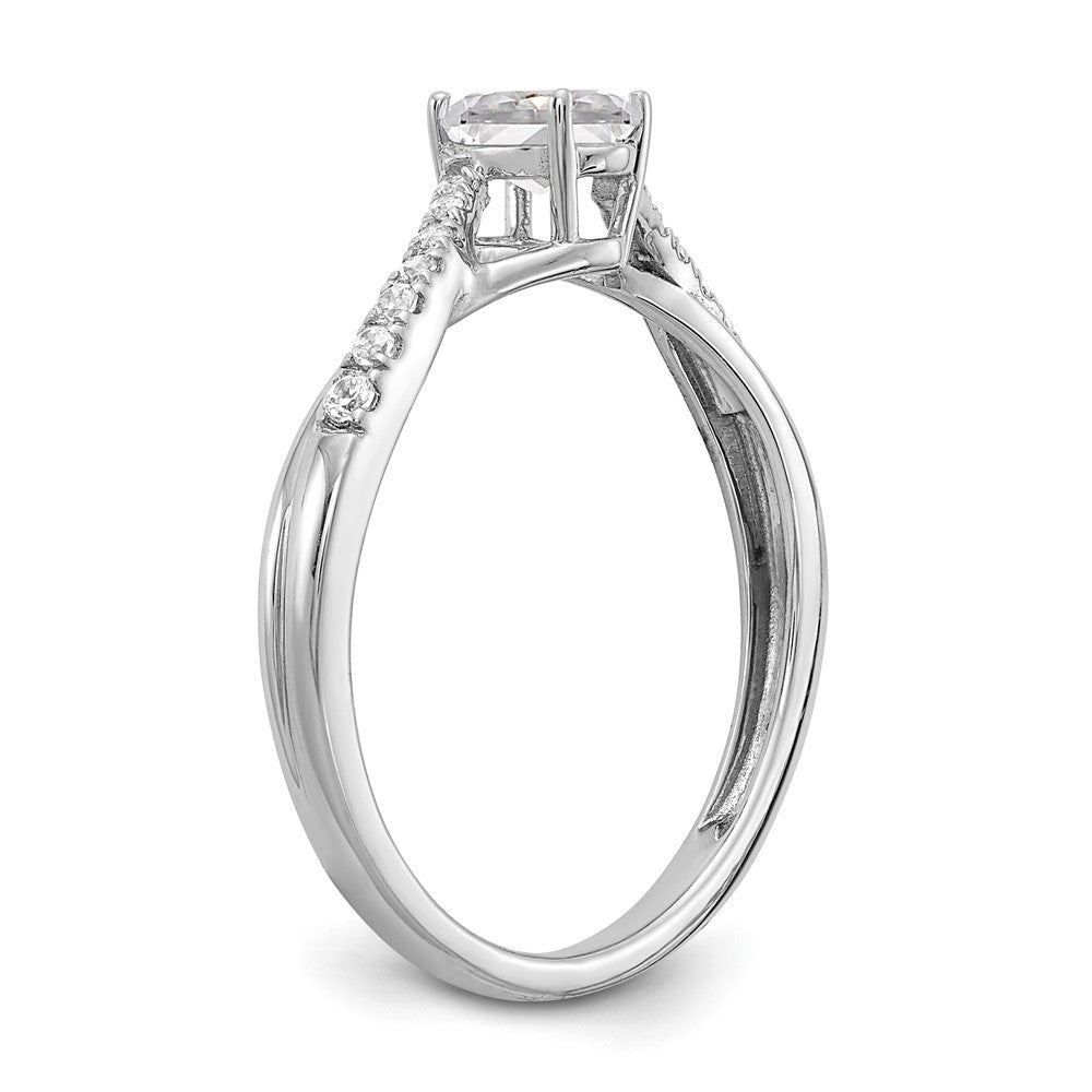 14K Weißgold By Pass (holds 3/8 Karat (5.8x3.8mm) Oval Mittig) 1/10 Diamant Halbfassung Verlobungsring
