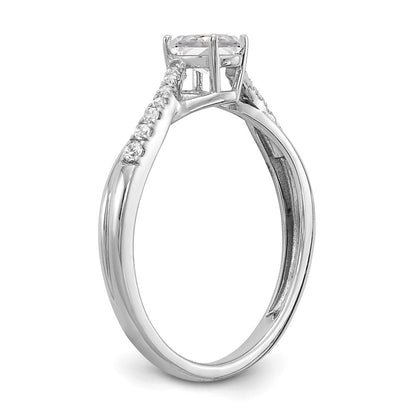 14K Weißgold By Pass (holds 3/8 Karat (5.8x3.8mm) Oval Mittig) 1/10 Diamant Halbfassung Verlobungsring