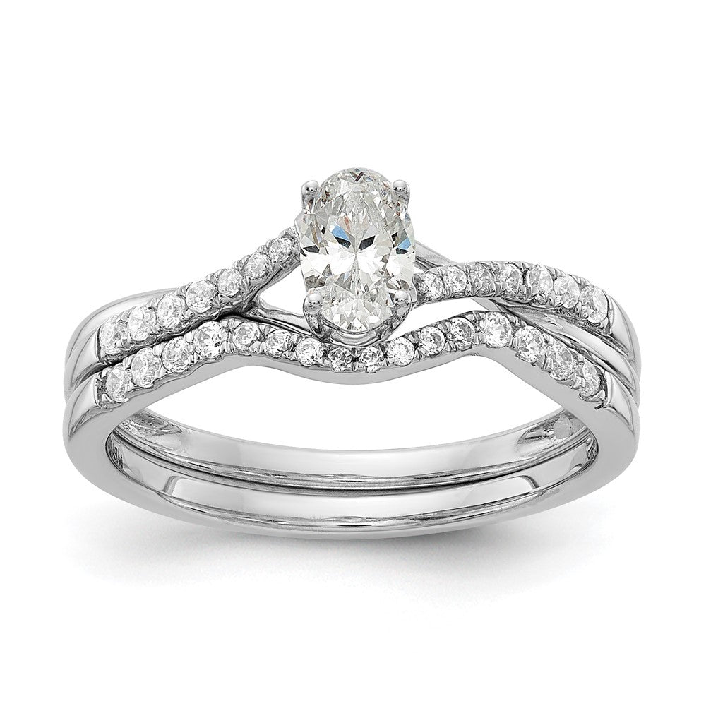 14K Weißgold By Pass (holds 3/8 Karat (5.8x3.8mm) Oval Mittig) 1/10 Diamant Halbfassung Verlobungsring