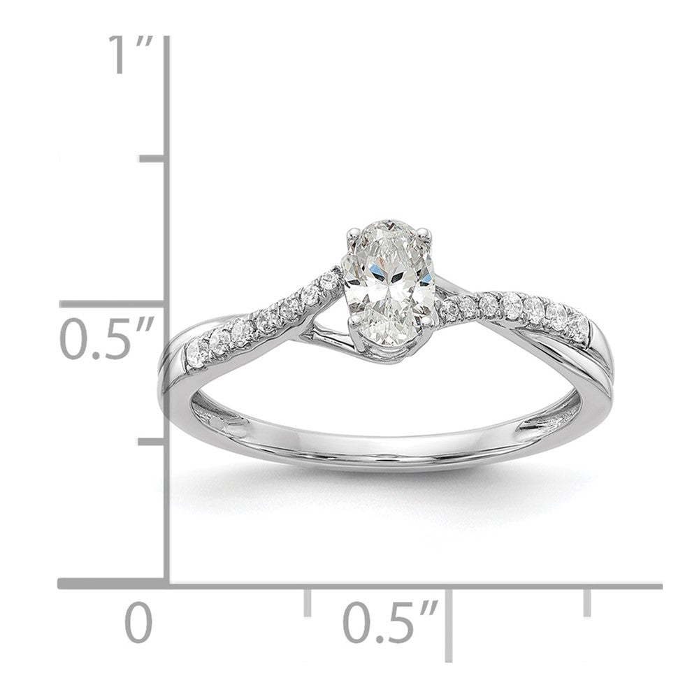 14K Weißgold By Pass (holds 3/8 Karat (5.8x3.8mm) Oval Mittig) 1/10 Diamant Halbfassung Verlobungsring