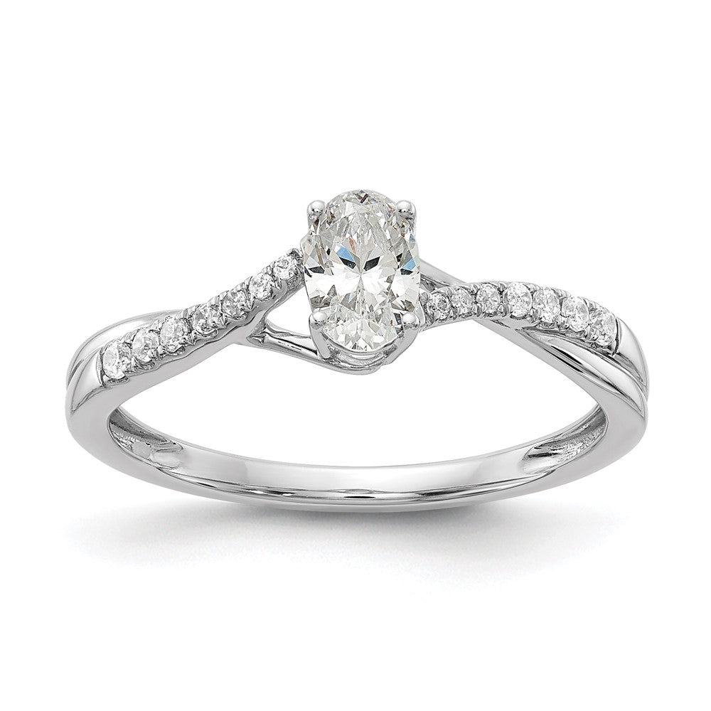 14K Weißgold By Pass (holds 3/8 Karat (5.8x3.8mm) Oval Mittig) 1/10 Diamant Halbfassung Verlobungsring