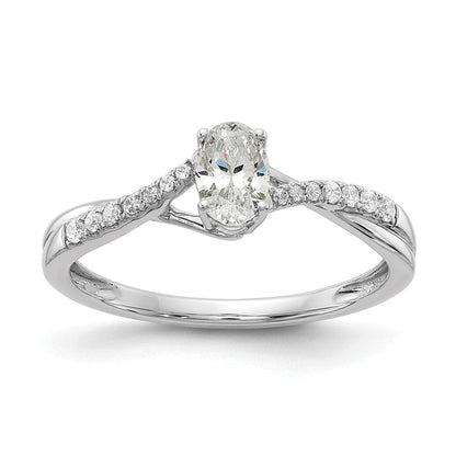 14K Weißgold By Pass (holds 3/8 Karat (5.8x3.8mm) Oval Mittig) 1/10 Diamant Halbfassung Verlobungsring