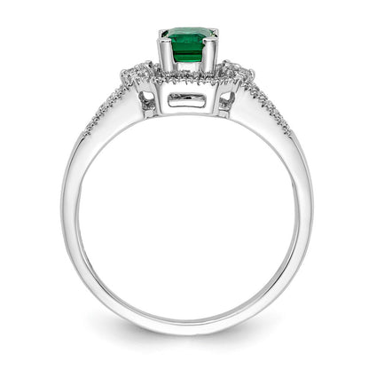 14K Weißgold Ring mit echten Diamanten und Smaragd