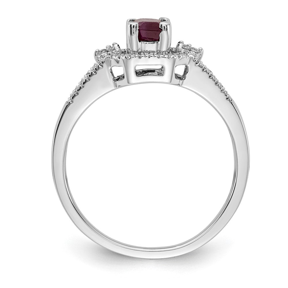 14K Weißgold Ring mit echten Diamanten und Rubinen