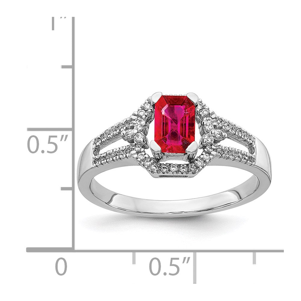 14K Weißgold Ring mit echten Diamanten und Rubinen