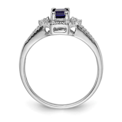 14K Weißgold Ring mit echtem Diamant und Saphir