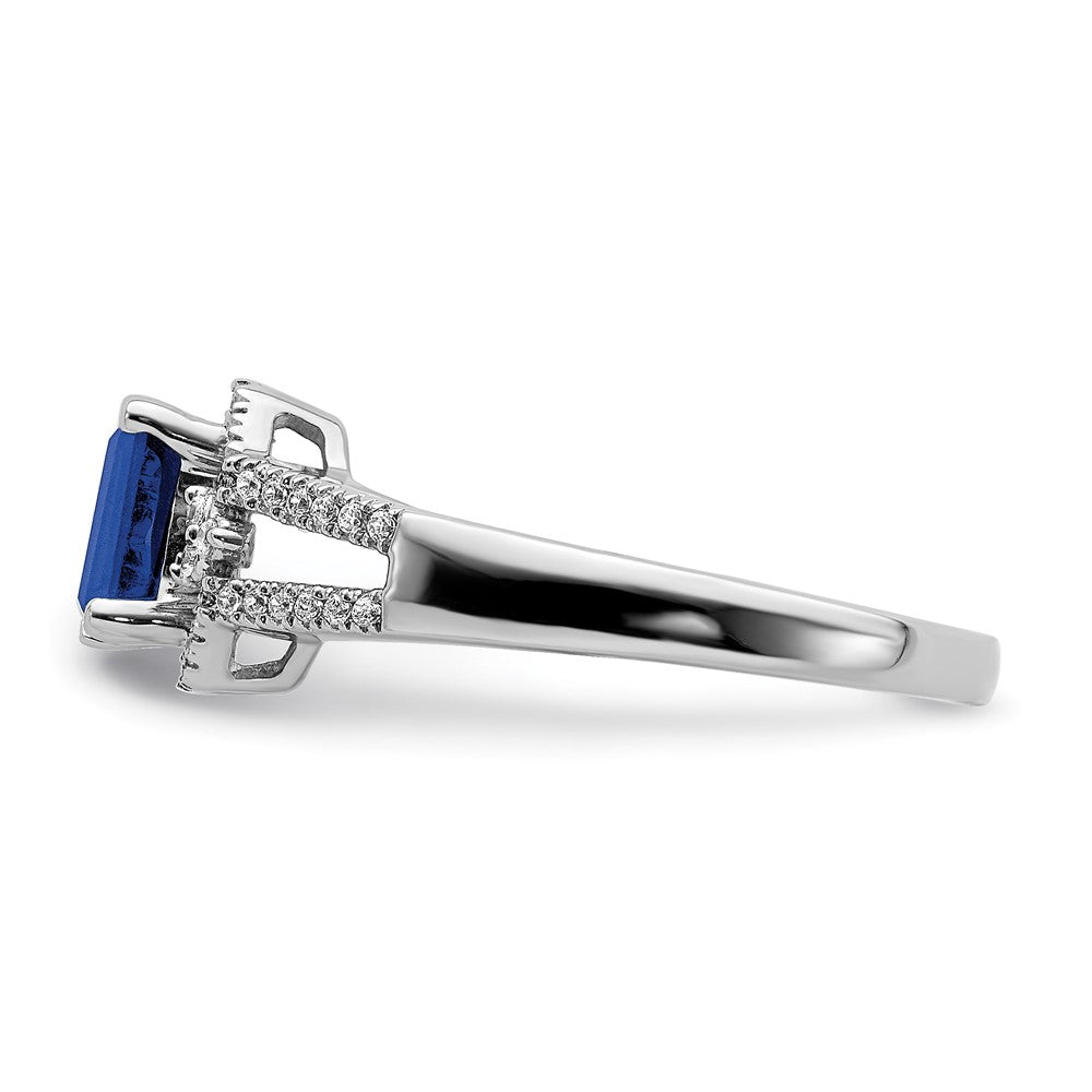 14K Weißgold Ring mit echtem Diamant und Saphir