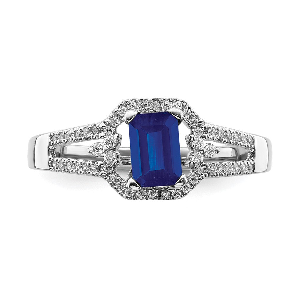 14K Weißgold Ring mit echtem Diamant und Saphir
