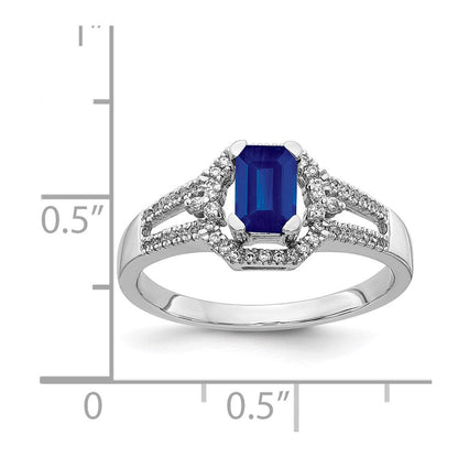 14K Weißgold Ring mit echtem Diamant und Saphir