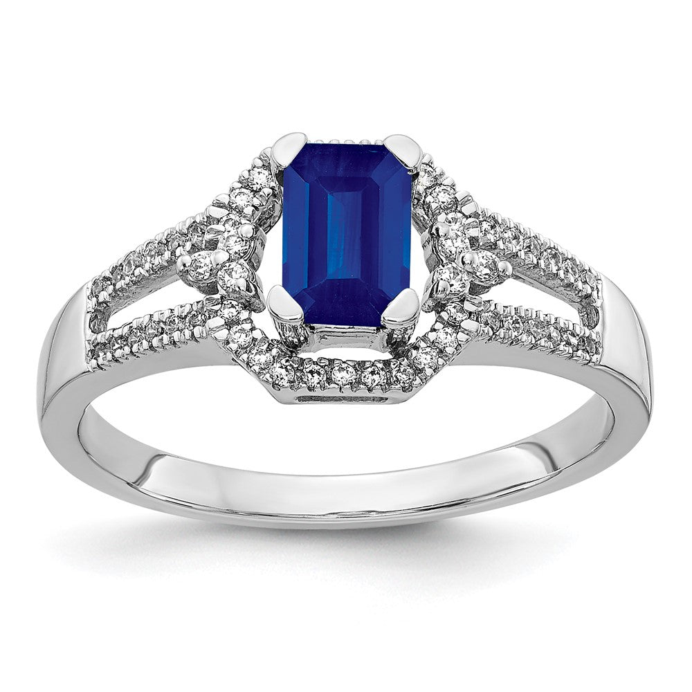 14K Weißgold Ring mit echtem Diamant und Saphir