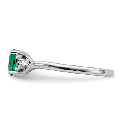14K Weißgold Ring mit echten Diamanten und ovalem Smaragd
