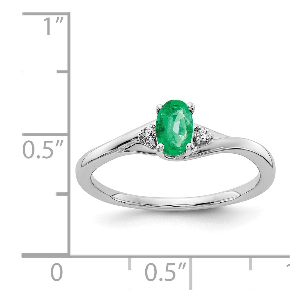 14K Weißgold Ring mit echten Diamanten und ovalem Smaragd