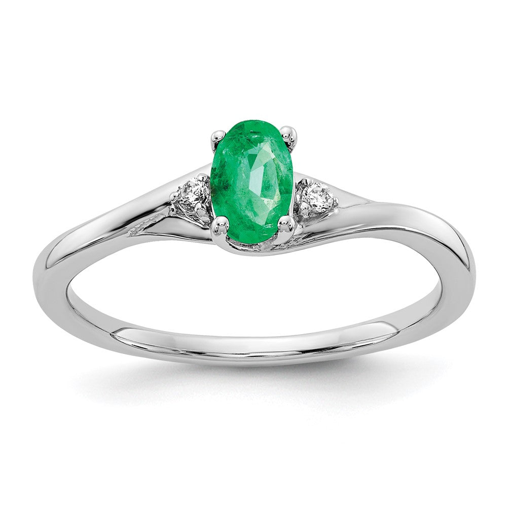 14K Weißgold Ring mit echten Diamanten und ovalem Smaragd
