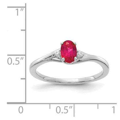 14K Weißgold Ring mit echten Diamanten und ovalem Rubin