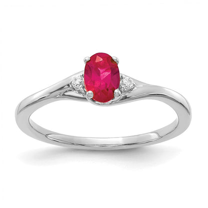 14K Weißgold Ring mit echten Diamanten und ovalem Rubin
