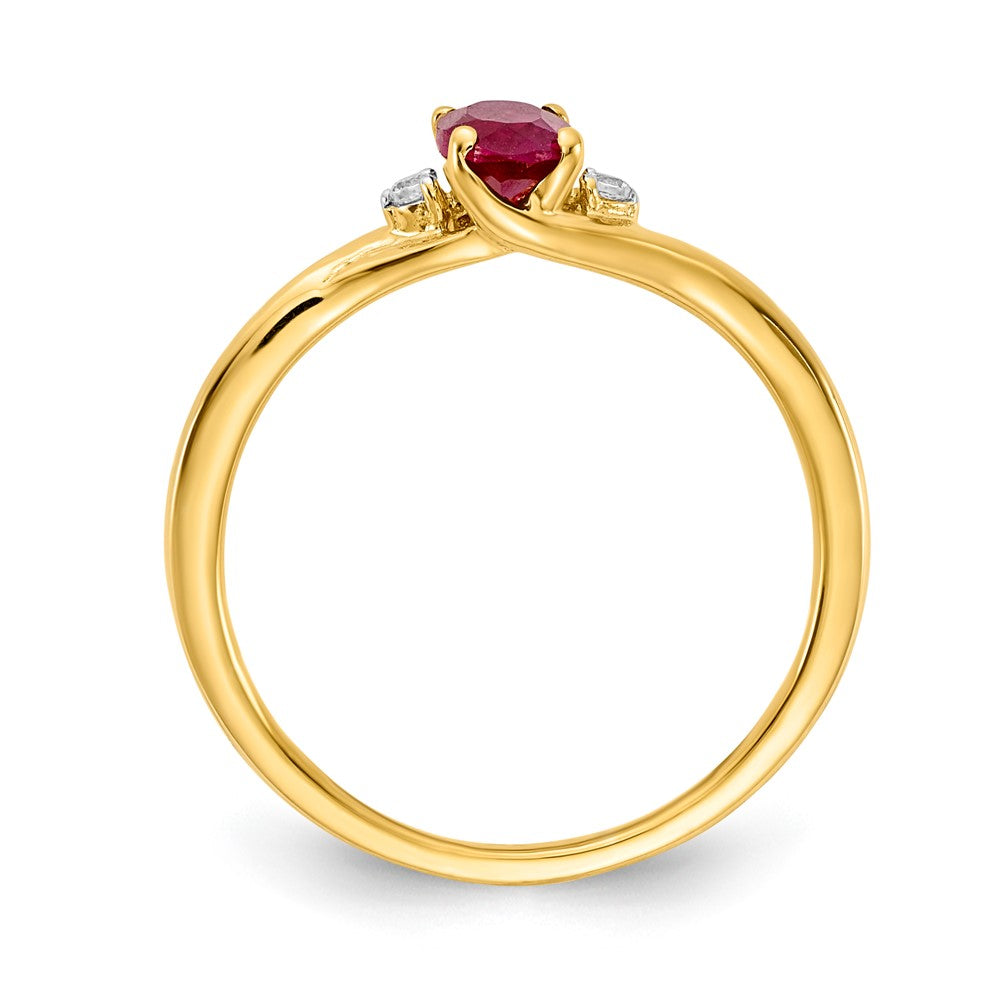 14K Gelbgold Ring mit echtem Diamant und ovalem Rubin
