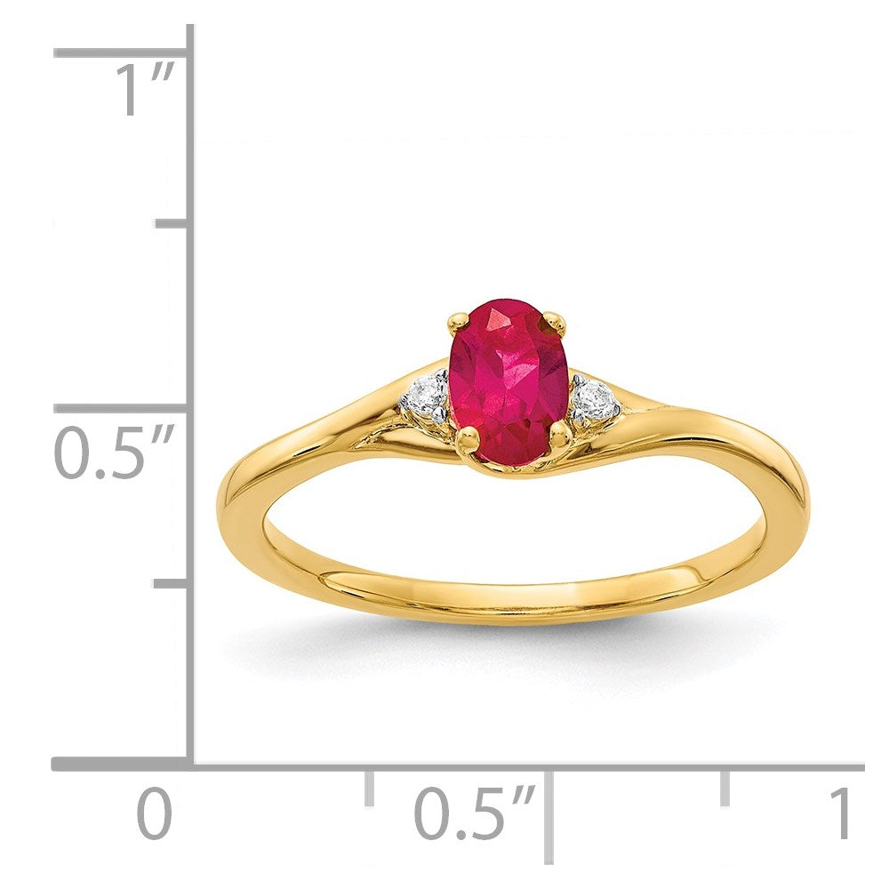 14K Gelbgold Ring mit echtem Diamant und ovalem Rubin