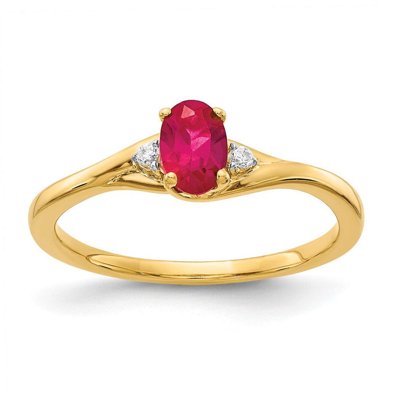 14K Gelbgold Ring mit natürlichem Diamant und ovalem Rubin