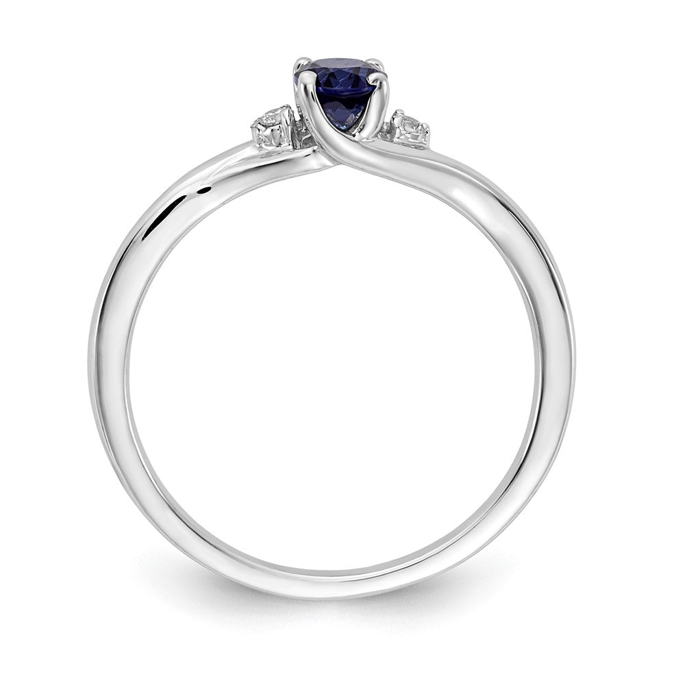 14K Weißgold Ring mit echten Diamanten und ovalen Saphiren