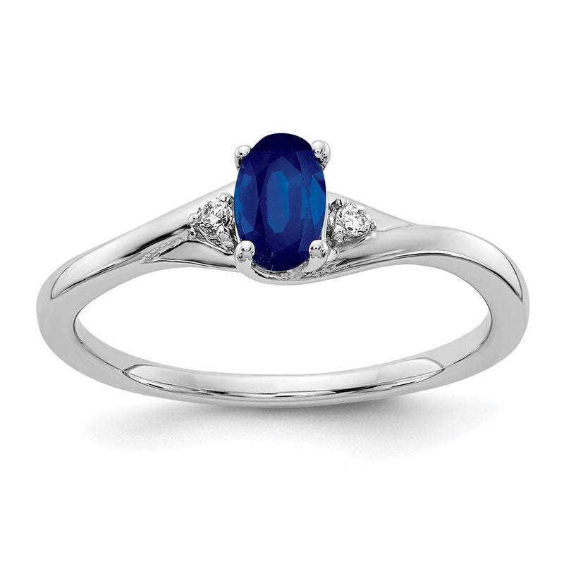 14K Weißgold Ring mit natürlichen Diamanten und ovalem blauem Saphir