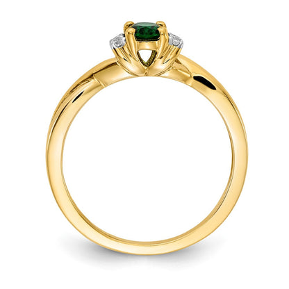 10K Gelbgold 10K Diamant und Oval Smaragd Ring
