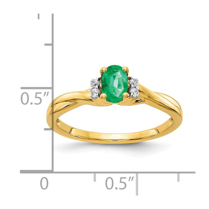 10K Gelbgold 10K Diamant und Oval Smaragd Ring