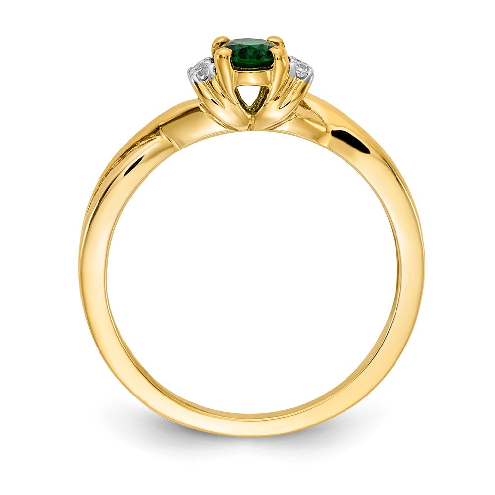 14K Gelbgold Ring mit echten Diamanten und ovalem Smaragd