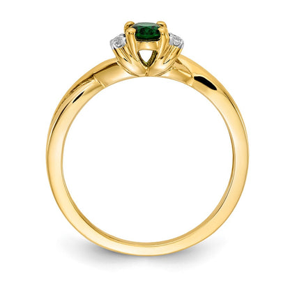 14K Gelbgold Ring mit echten Diamanten und ovalem Smaragd