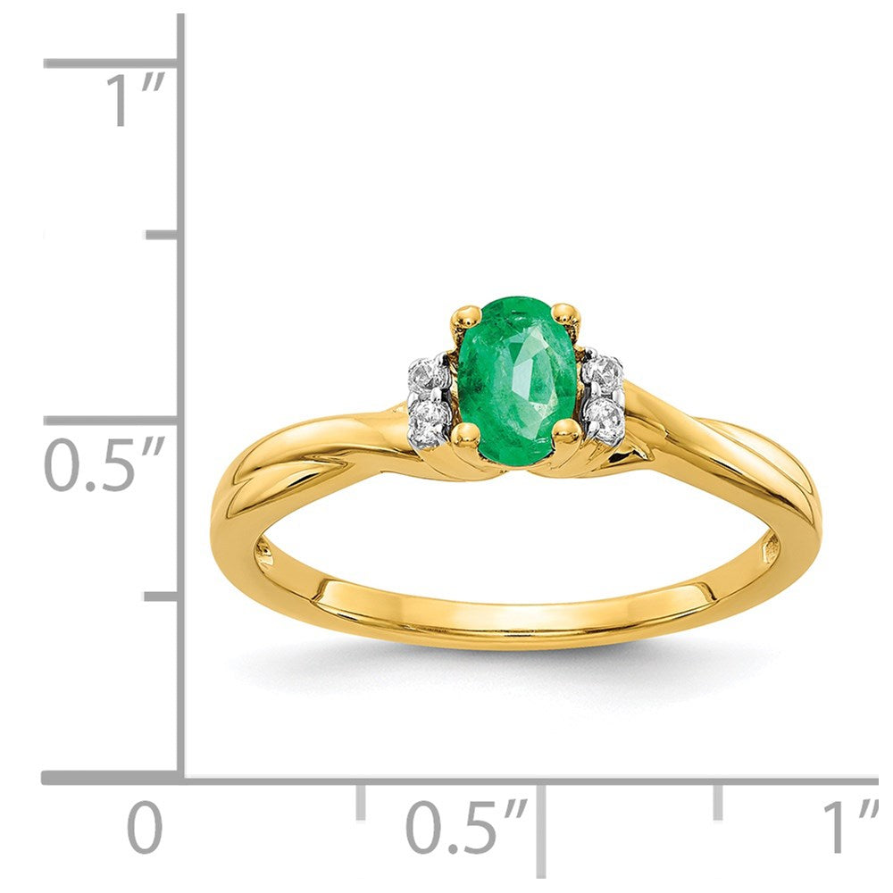 14K Gelbgold Ring mit echten Diamanten und ovalem Smaragd